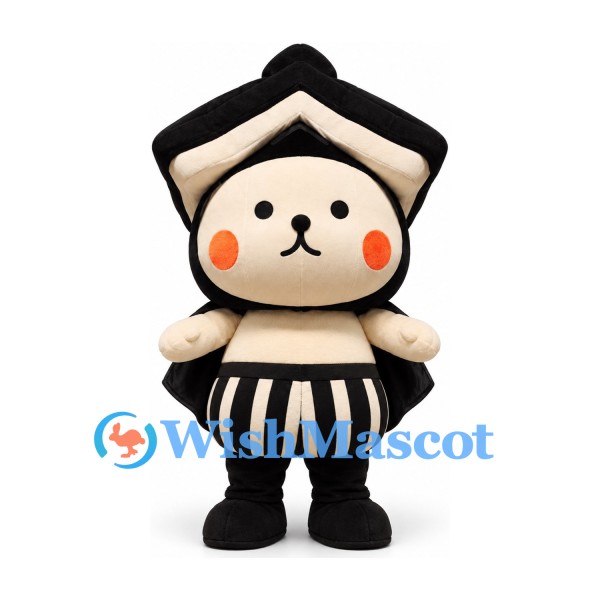 Ninja Character Mascot Costume in Black Hood and Striped Trousers