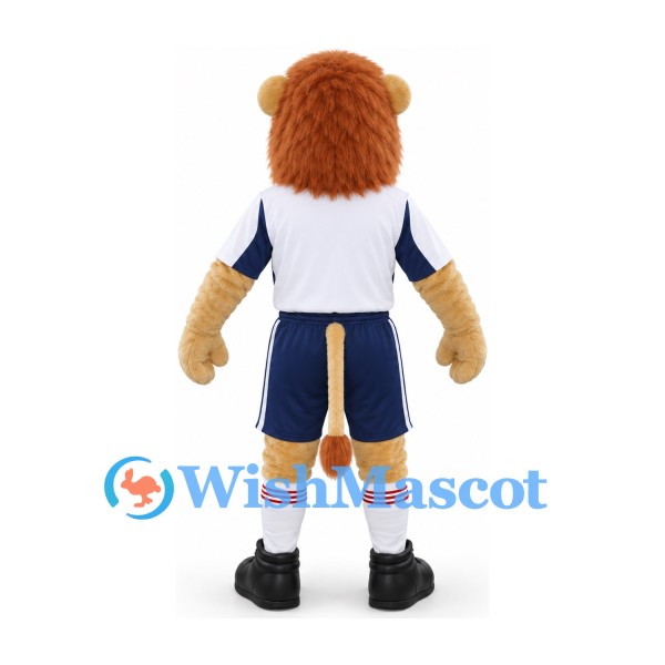 Lion Mascot Costume in Tan with White Sports Shirt and Navy Shorts