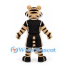 Tiger Mascot Costume in Cream and Black with Black Basketball Uniform