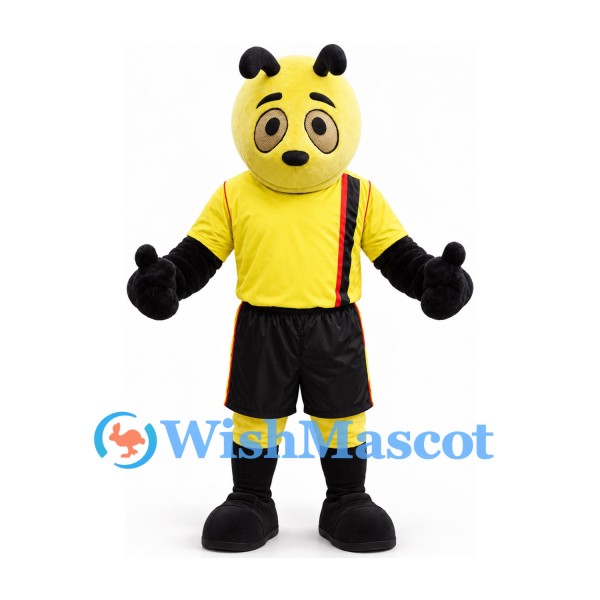 Panda Mascot Costume in Yellow and Black with Yellow Sports Shirt