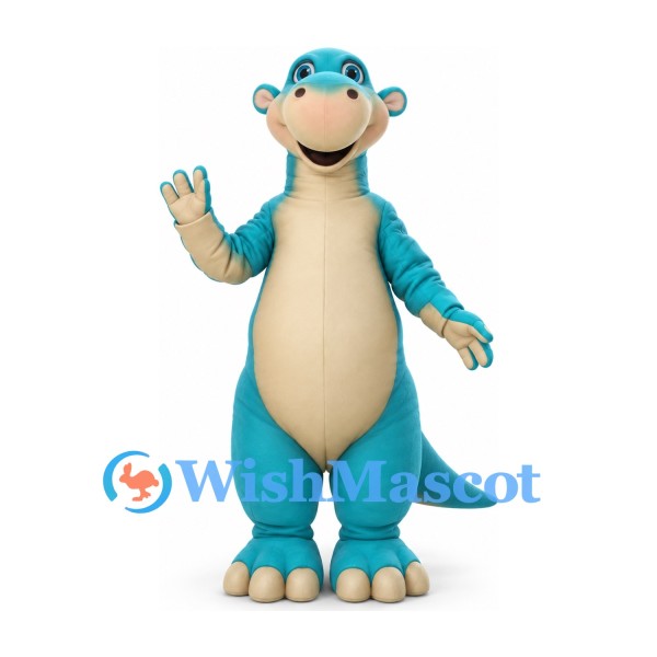 Dinosaur Mascot Costume in Teal with Cream Belly and Long Tail