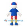 Duck Mascot Costume in White with Blue Shirt Red Shorts and Two Tone Cap