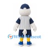 Duck Mascot Costume in White with Navy Baseball Uniform and Striped Vest
