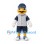 Duck Mascot Costume in White with Navy Baseball Uniform and Striped Vest
