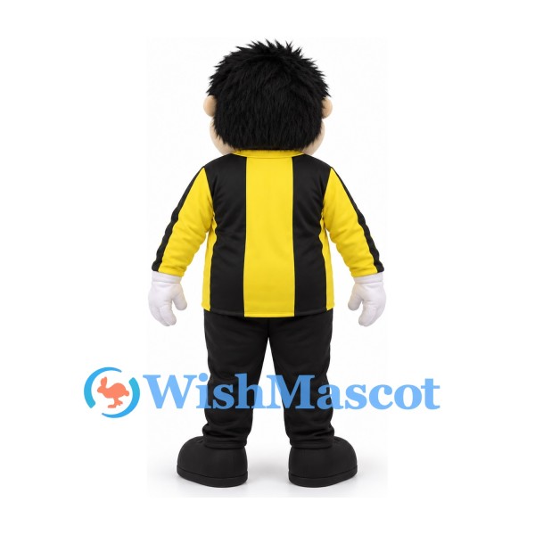 Man Mascot Costume with Glasses Yellow and Black Striped Shirt and Black Trousers