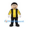 Man Mascot Costume with Glasses Yellow and Black Striped Shirt and Black Trousers