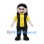 Woman Mascot Costume with Long Black Hair and Yellow and Black Striped Shirt