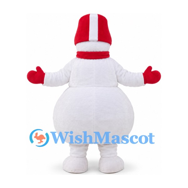 Snowman Mascot Costume with Red Striped Hat Scarf and Mittens