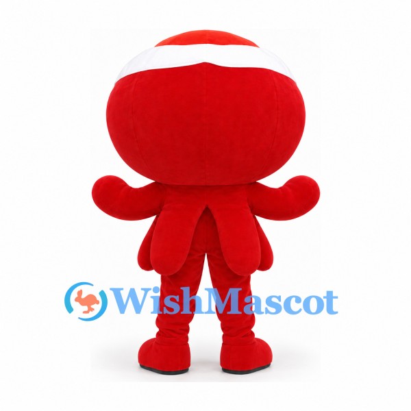 Octopus Mascot Costume in Red with White Headband and Blue Neck Tie