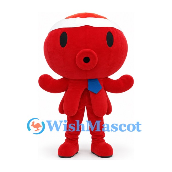 Octopus Mascot Costume in Red with White Headband and Blue Neck Tie