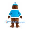 Walrus Mascot Costume in Brown with Blue Winter Jacket and Knit Hat