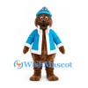 Walrus Mascot Costume in Brown with Blue Winter Jacket and Knit Hat