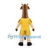 Giraffe Mascot Costume in Brown and Cream with Yellow Sports Uniform