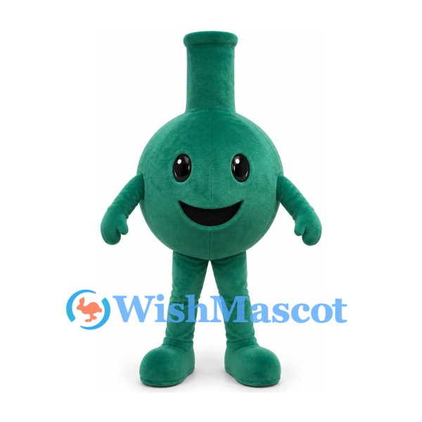 Flask Mascot Costume in Green with Rounded Body and Long Neck
