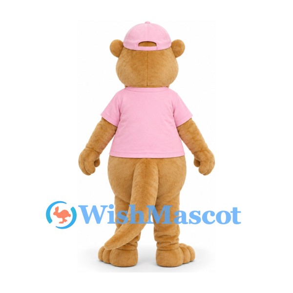 Otter Mascot Costume in Tan with Pink Polo Shirt and Cap