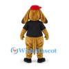 Dog Mascot Costume in Gold with Black Polo Shirt and Red Beret
