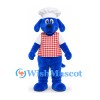 Dog Mascot Costume in Blue with White Chef Hat and Red Gingham Shirt