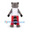 Raccoon Mascot Costume in Gray with White Shirt and Red Trousers
