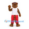 Tiger Mascot Costume in Brown with White Shirt Red Trousers and Goggles