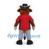 Bull Mascot Costume in Brown with Red Shirt Gray Trousers and Black Hat