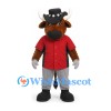 Bull Mascot Costume in Brown with Red Shirt Gray Trousers and Black Hat