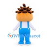 Pine Cone Character Mascot Costume with Blue Overalls and Pink Bow Tie