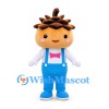 Pine Cone Character Mascot Costume with Blue Overalls and Pink Bow Tie