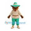 Bear Mascot Costume in Brown with Tan Shirt Green Trousers and Cowboy Hat