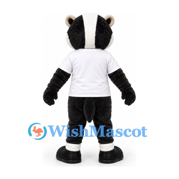 Badger Mascot Costume in Black and White with White Shirt