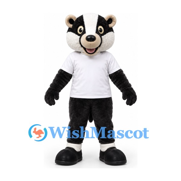 Badger Mascot Costume in Black and White with White Shirt