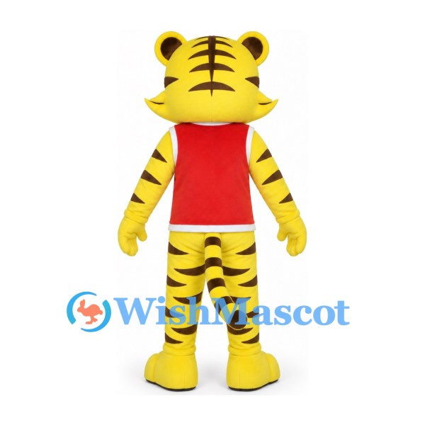 Tiger Mascot Costume in Yellow with Red Sleeveless Shirt