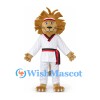 Lion Mascot Costume in Tan with Karate Uniform and Black Belt