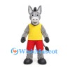 Donkey Mascot Costume in Gray with Yellow Shirt and Red Shorts