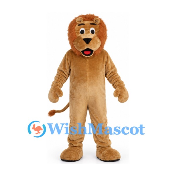 Lion Mascot Costume in Tan with Orange Mane and Long Tail