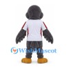 Bird Mascot Costume in Gray with White Sports Shirt and Orange Feet