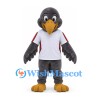 Bird Mascot Costume in Gray with White Sports Shirt and Orange Feet
