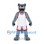 Wolf Mascot Costume in Gray with Open Mouth and White Sports Uniform