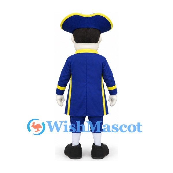 Patriot Mascot Costume in Navy and Yellow with Tricorn Hat