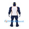 Knight Mascot Costume in Navy with Gold Helmet and White Basketball Jersey