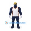 Knight Mascot Costume in Navy with Gold Helmet and White Basketball Jersey