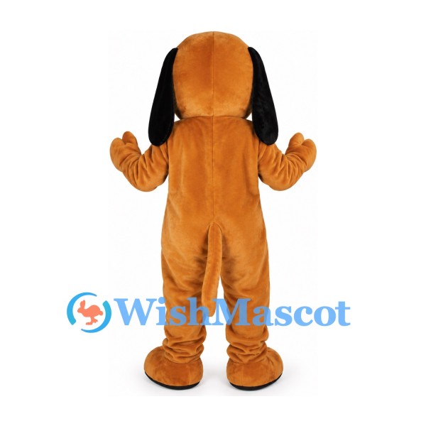 Dog Mascot Costume in Orange with Long Black Ears and Red Tongue