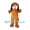 Dog Mascot Costume in Orange with Long Black Ears and Red Tongue
