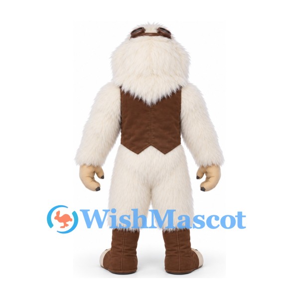 Yeti Mascot Costume in Cream with Goggles Brown Vest and Boots