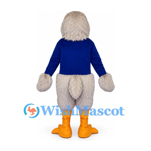 Eagle Mascot Costume in Gray with Blue Sweater and Orange Feet