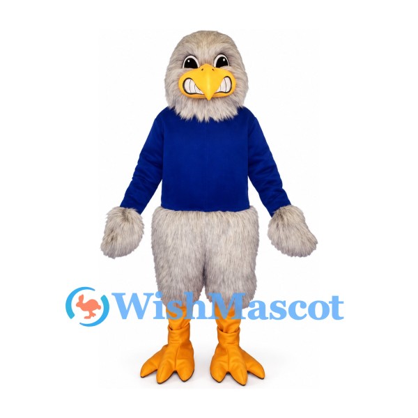 Eagle Mascot Costume in Gray with Blue Sweater and Orange Feet