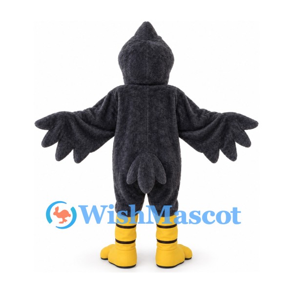 Bird Mascot Costume in Black with Gray Belly and Yellow Feet