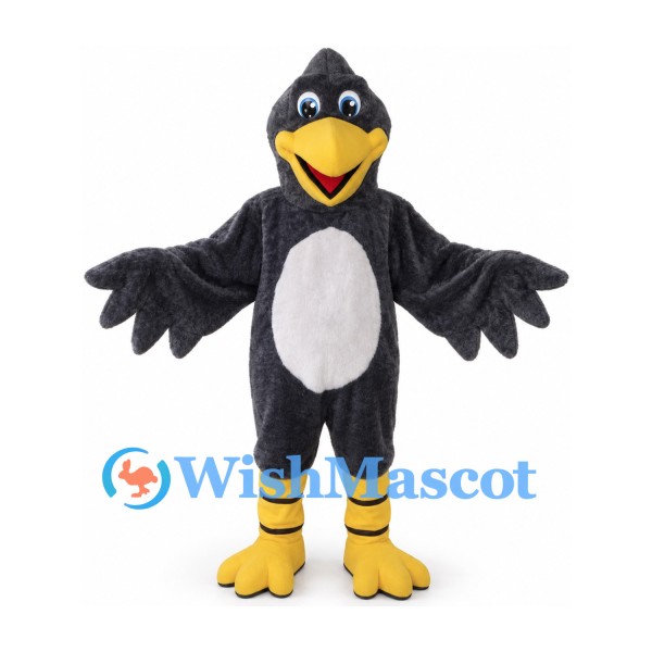 Bird Mascot Costume in Black with Gray Belly and Yellow Feet