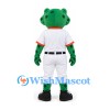 Frog Mascot Costume in Green with White Baseball Uniform and Orange Trim