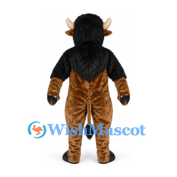 Minotaur Mascot Costume in Black and Brown with Horns and Hooves