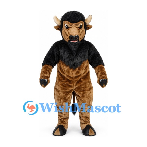 Minotaur Mascot Costume in Black and Brown with Horns and Hooves